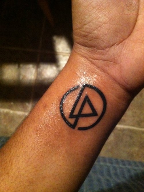 Black Ink Linkin Park Tattoo On Left Wrist
